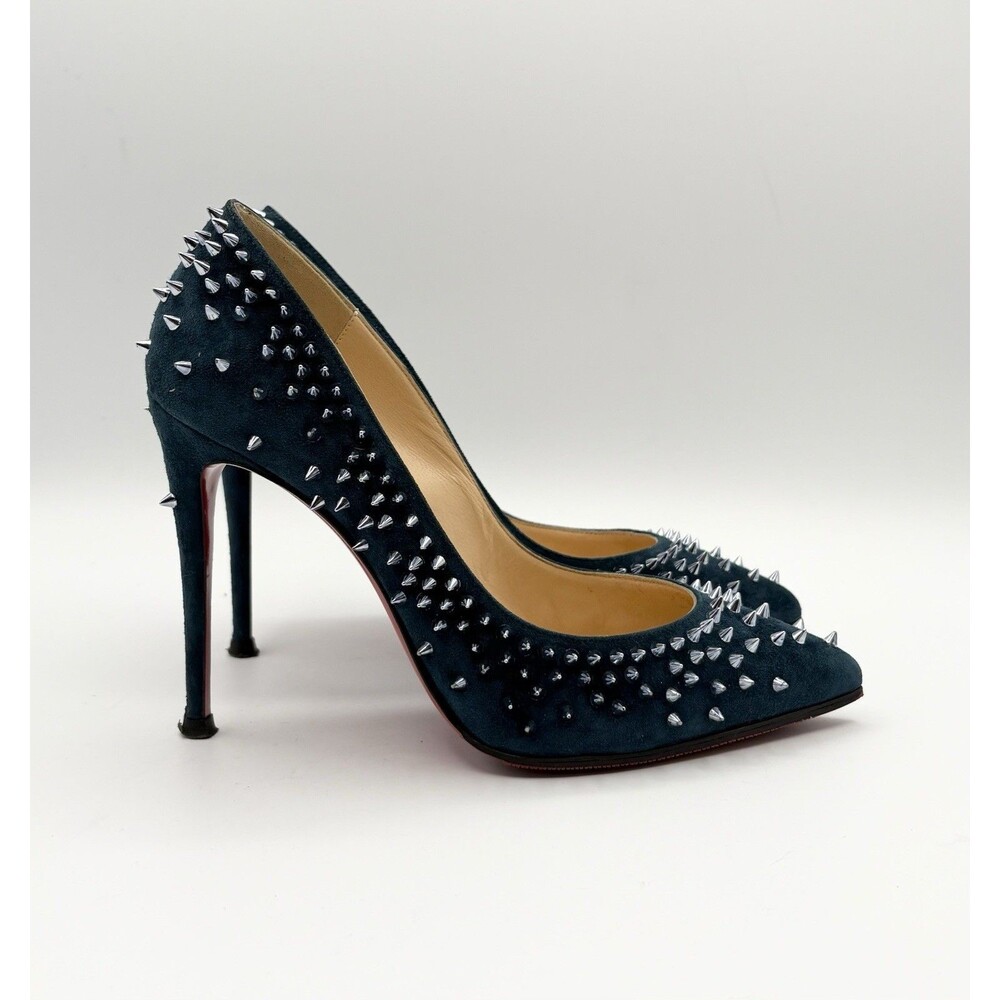 Christian Louboutin Escarpic 100 Navy Blue Suede Studded Heels Sz EU 35.5